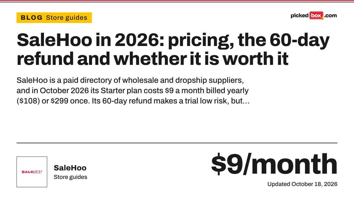 SaleHoo in 2026: pricing, the 60-day refund and whether it is worth it. SaleHoo savings plate, updated October 18, 2026.