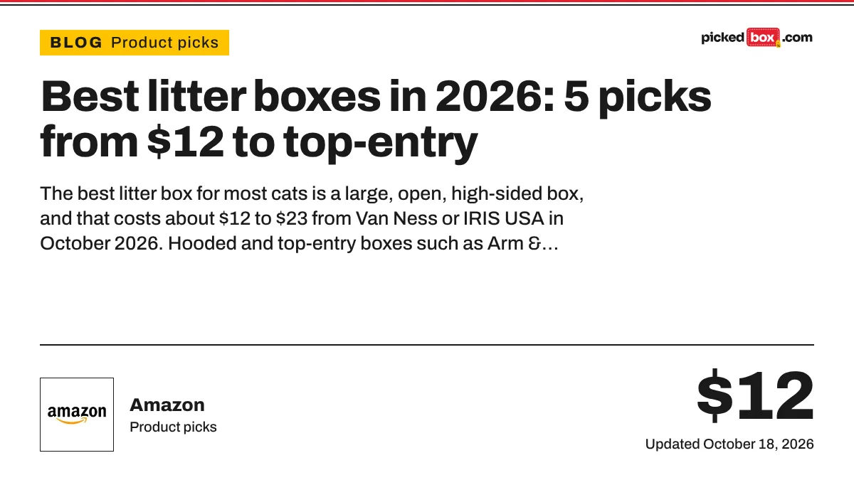 Best litter boxes in 2026: 5 picks from $12 to top-entry. Amazon savings plate, updated October 18, 2026.