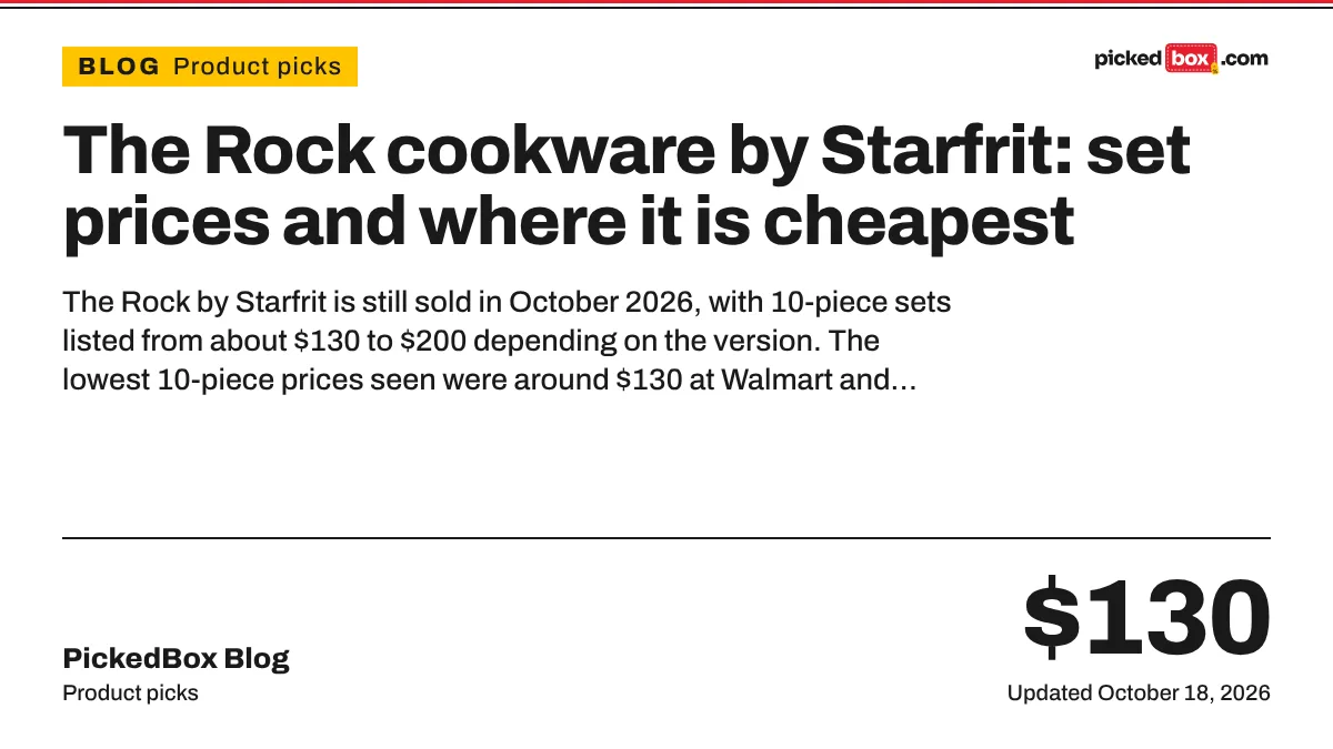 The Rock cookware by Starfrit: set prices and where it is cheapest. PickedBox guide plate, updated October 18, 2026.