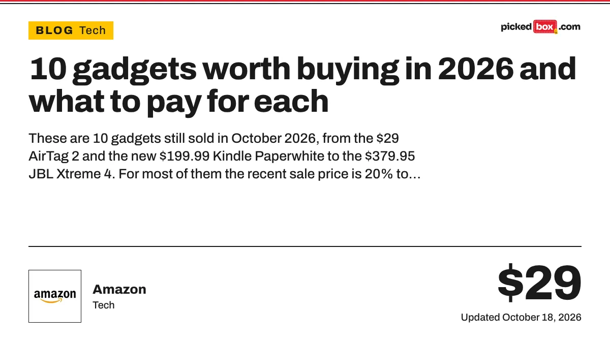 10 gadgets worth buying in 2026 and what to pay for each. Amazon savings plate, updated October 18, 2026.